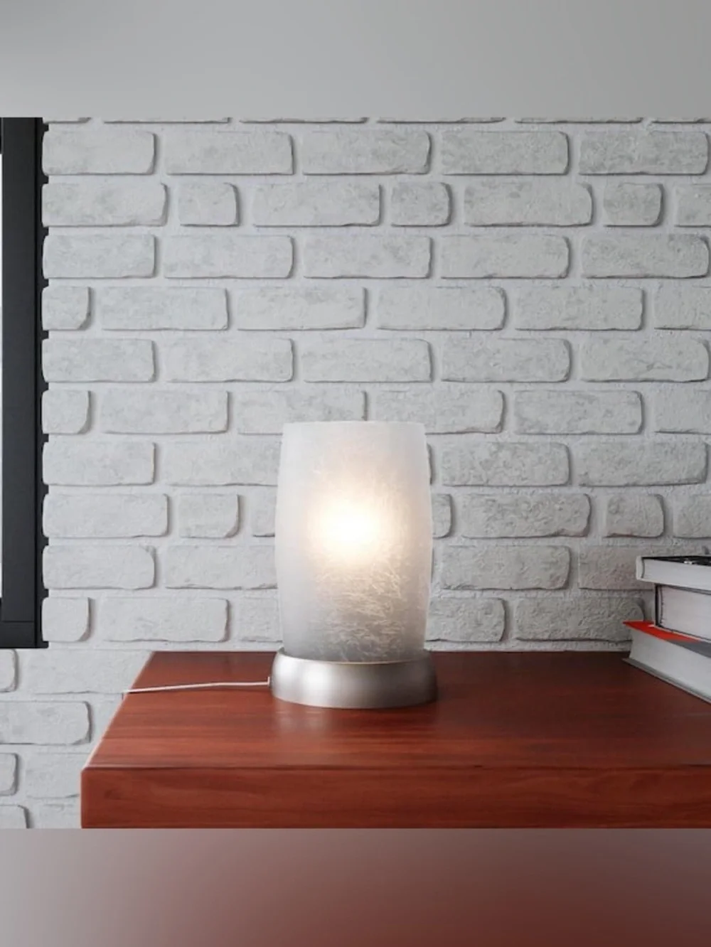 Modern Frosted Accent Table Lamp with Crackled Glass Shade & Brushed Nickel